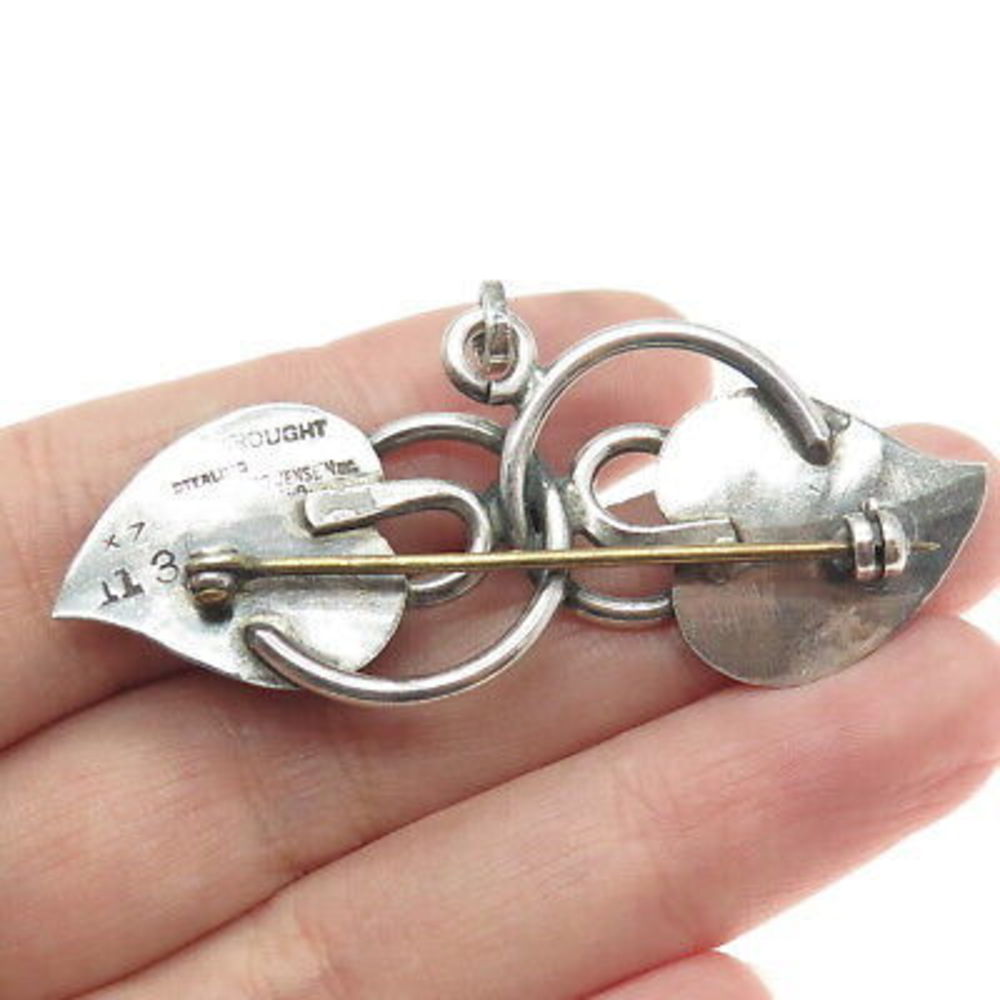 GEORG JENSEN 925 Sterling Silver Antique USA Floral Leaf Pin Brooch #113 - Picture 2 of 8